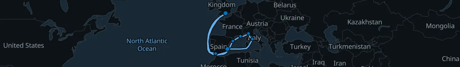 Route map of Saffron Spice Route – Cadiz & Barcelona